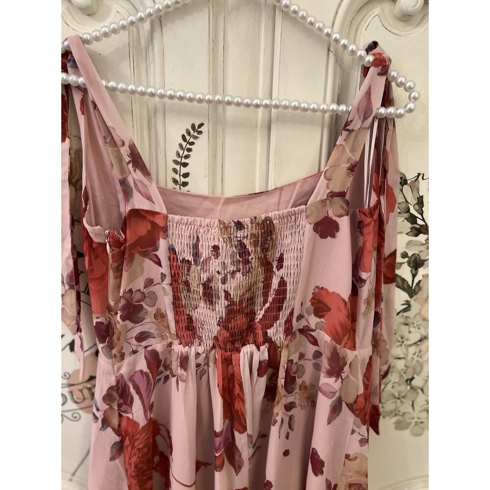 Lulus Summer Invite Midi Dress Blush Rose Tie Strap Tiered Size L NWT - Picture 7 of 9
